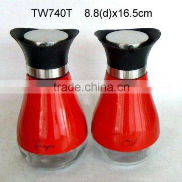 TW740T 2pcs glass oil vinegar bottle set with metal casing