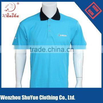 Polyester cotton custom print polo shirt, cheap price blue polo shirt