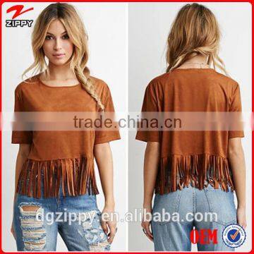 2015 China clothing manufacturers new designs fashion fringe tops for women