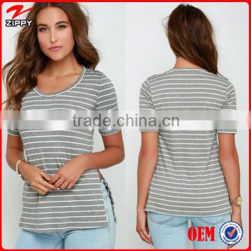 2016 Women Striped Short Sleeve Custom T Shirt Wholesale China Clothing Manufacturers