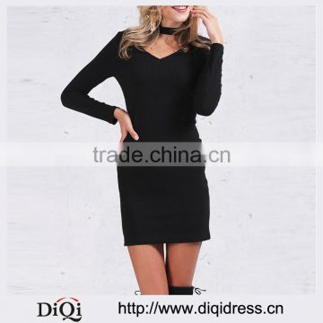 Autumn Sexy Halter Knitted Women Dresses Winter Elegant Bodycon Dress Casual Black Short Sweater Dress