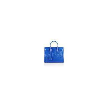 Genuine Blue Tote Leather Bags For Ladies , Handmade Leather Handbags