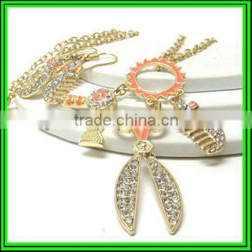 beauty gold plated colorful dryer bursh scissors dangle sun necklace earring set