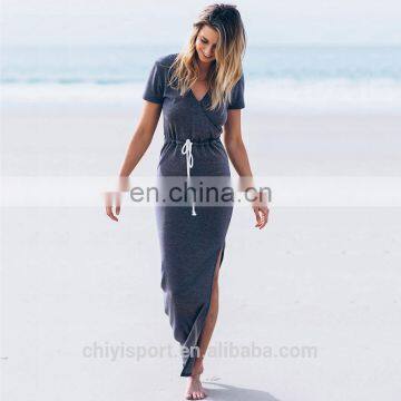 OEM beach long dress, sexy long one piece chiffon dress, customize by Guangzhou factory