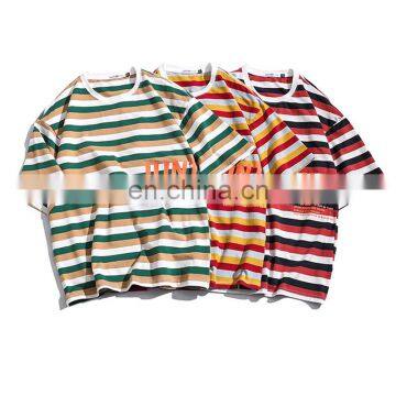 Custom logo cotton man t shirt striped t shirt in bulk