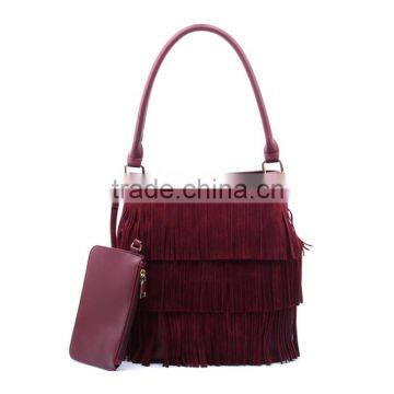 Wine red lady handbag bag shoulder bags leather tassel fashion handbags