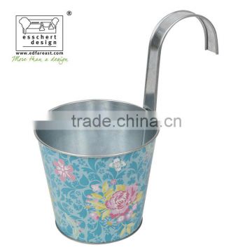 printed zinc galvanized balcony flower pot with hook round maui charm print