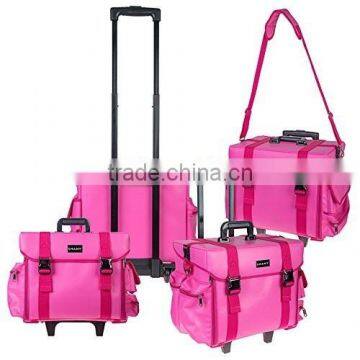 stylish portable pink makeup artist bag trolley case for lady