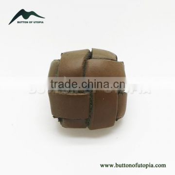 Beige Real Leather Hand-made Button in Square Shape with Metal Shank