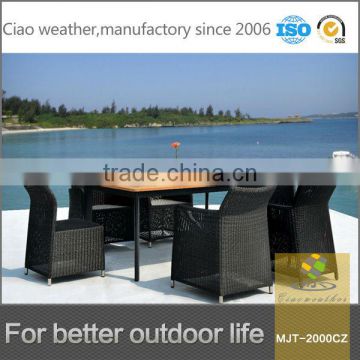 6 Seater Garden Used Teak Folding Dining Table And Rattan Chairs Set