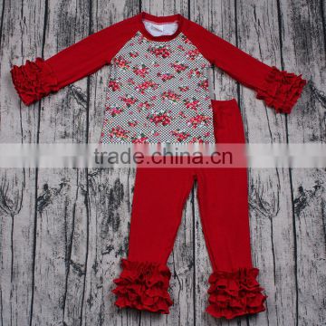 Yawoo hot sale floral fabric cotton raglan outfits children clothing sets kids