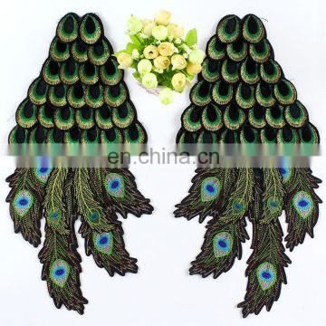 2017 peacock wing 3D patches embroidered appliquesequins applique iron coat of arms patches