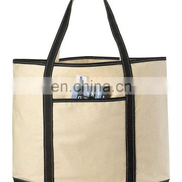 Canvas Tote Beach Bag  Front Pocket, Inside Zippered Pocket and Shoulder Straps for Easy Carrying. (Black | 22 x 16 Inches)