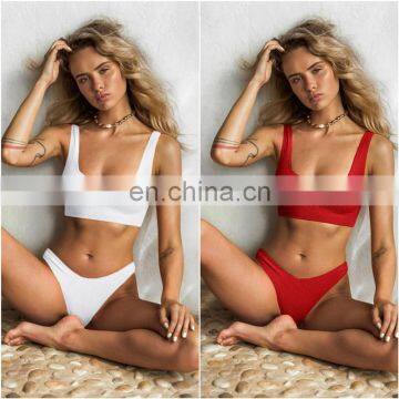 Womens Bandeau Bandage Solid Red White Micro Low Waist Padded Bikini Push-Up Brazilian Split Swimwear Beachwear Swimsuit Summer