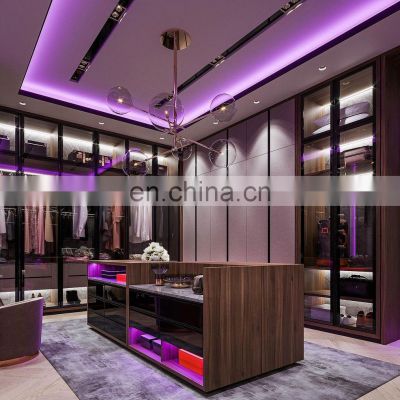 CBMMART Modern Style Colorful LED Light Wall Walk in Bedroom Furniture Closet Wooded wardrobes