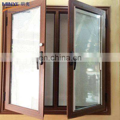 Thermal break aluminum casement window with blinds
