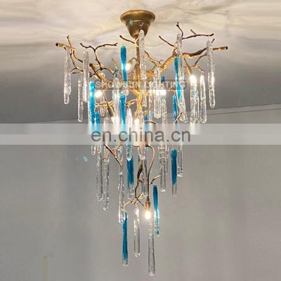 LED aluminium gold hanging light led colorful crystal brass lighting luxury chandelier