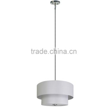 3 light chandelier(Lustre/La arana) in satin steel finish with creme bruler weave fabric shade