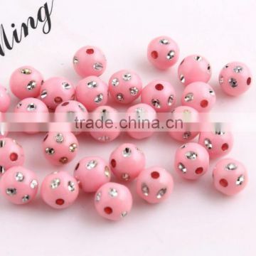 Pink Color Chunky Sparkly Acrylic Solid Rhinestone Bling Beads 4mm to 12mm Wholesales Jewelry