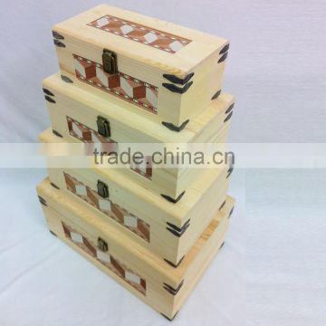 set of 5 unfinished small wooden box with pattern wholesale pine