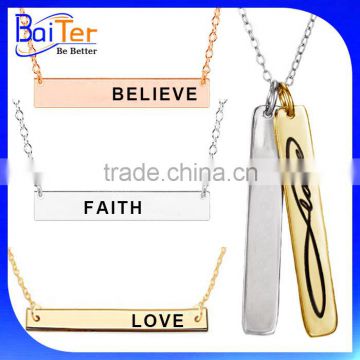 custom 316l stainless steel gold bar necklace personalized name necklace with engraved metal plates                        
                                                Quality Choice