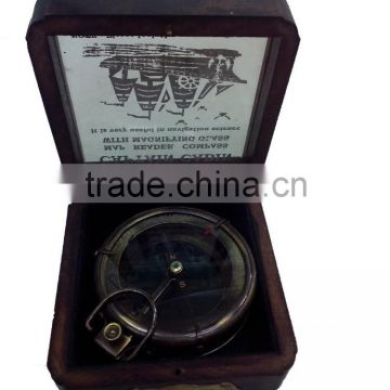 BRASS , GLASS, ANTIQUE LOOK COMPASS - GIFT COMPASS WITH WOOD BOX 13527