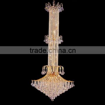 Empire large hotel long chandelier, big size crystal chandelier lighting