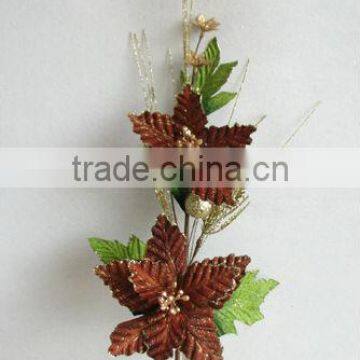 2014 Latest Artificial Christmas Flowers 25" Artificial Velvet Poinsettia Spray