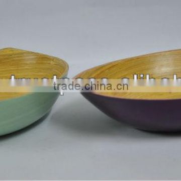 Spun bamboo bowl with leaf shape