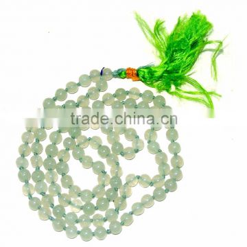 Green Aventurine Notted Jap Mala : Wholesale Jap Mala : Handmade Agate Cotton Notted 108 Beads Mala
