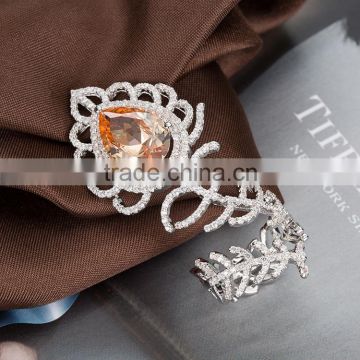 Flower Luxury Silver Golden Women's Zircon Ring