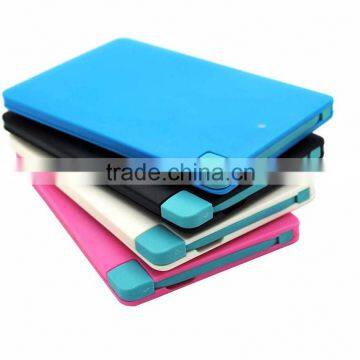 2015 Hot selling 4000mAh super thin credit card power bank for iPhone and smartphone built-in micro cable