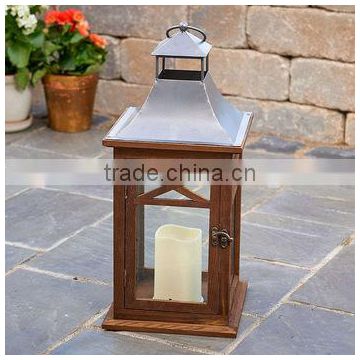 Metal Top With Small Wooden Lantern For Candles