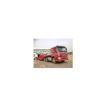 Red HOWO 2 Axles Semi Trailer Trucks , Flat Low Bed Trailer 30 Ton