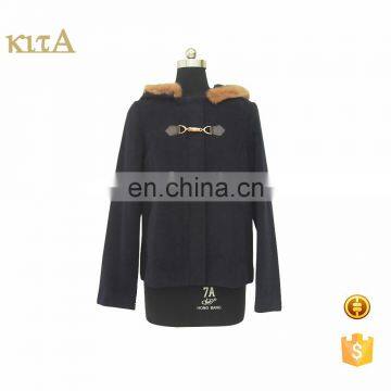 women short style winter wool coat with horn button