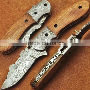 udk f203" custom handmade Damascus folding knife / pocket knife with Damascus steel bolster and walnut wood handle