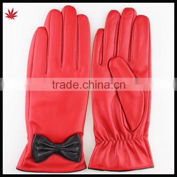 girls new style genuine leather gloves fashion gloves with bow