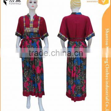100%rayaon muslim abaya 2016 traditional print maxi dress whit decorate on chest