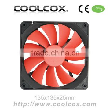 CoolCox 135x135x25mm DC axial fan,sleeve/Ball bearing for option,12V/24V exhaust fan,DC brushless cooling fan,12 volt fan