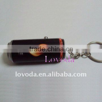 fashional key holder with can shaped mini torch for pepsi, sprite. ect promotion JLP-038