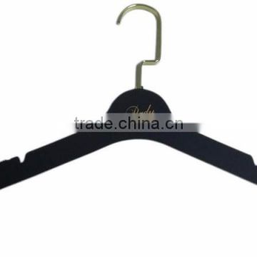 Flat Gold Hook Custom Brand Flocking Dress Hanger With Anti Slip Strip