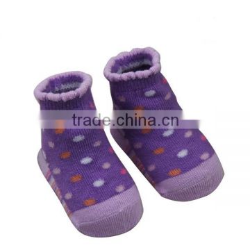 GSB-43 Hot sale purple cotton picot dots design toddler socks