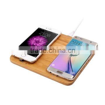 Bamboo Edition Dual Port Qi-standard Wireless Charging Pad With LED Indicators With All Qi-enabled Devices