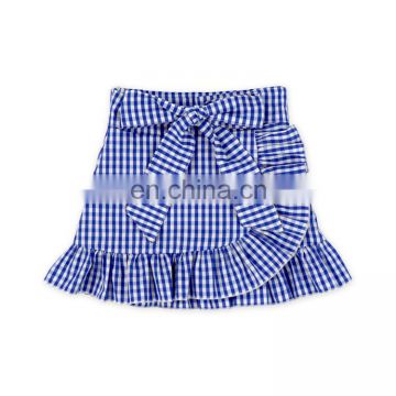 Wholesale sweet bow lattice blue plaid skirt girls mini skirt