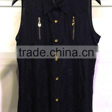 2012 lace chiffon blouse with zipper for ladies