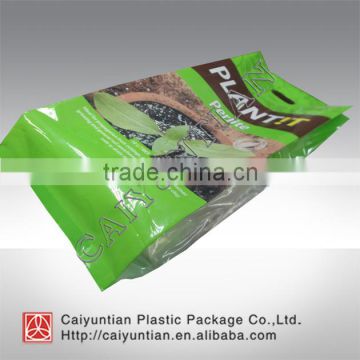 Custom printed 4 side sealed plant soil plastic bag, large size plant fertilizer package bag with hang hole