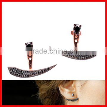 2016 black zirconia micro pave aaa cz bling bling silver rose gold ear jacket design earring