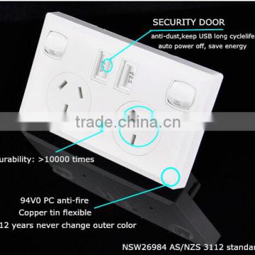 white australia usb wall socket 240V power socket with double usb port cheap price