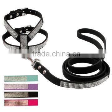 Berry S M L Diamante Studded Soft Rhinestone Puppy Dog Harness Leash Set