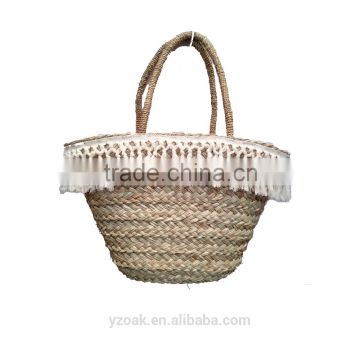 Cotton thread tassel natural straw bag